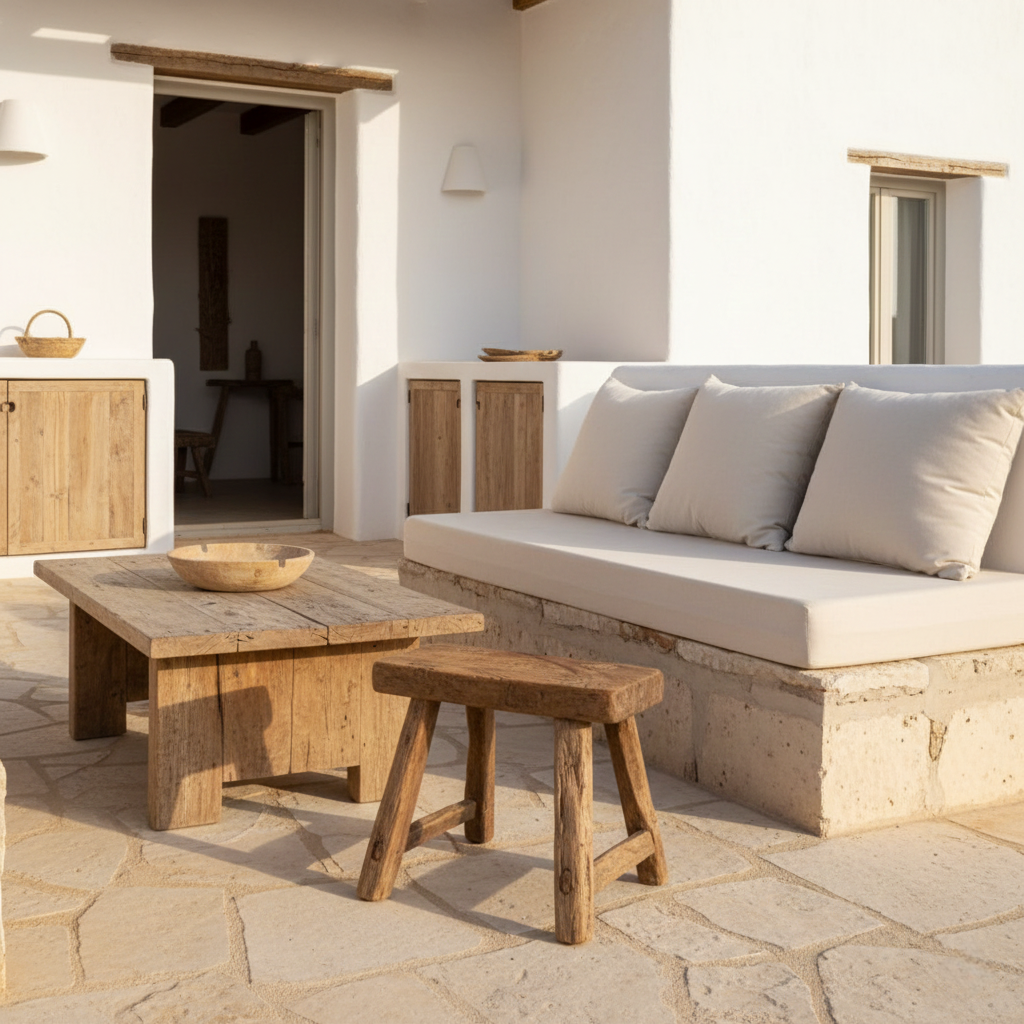 Old solid wood stool.