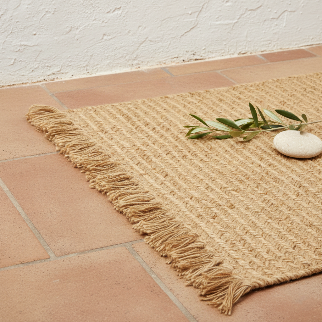 Tapis Naturel Tressé Main en Jute & Herbe de Mer