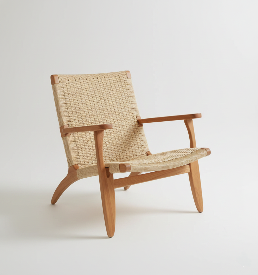 Silla de ratán tejido estilo cuerda.