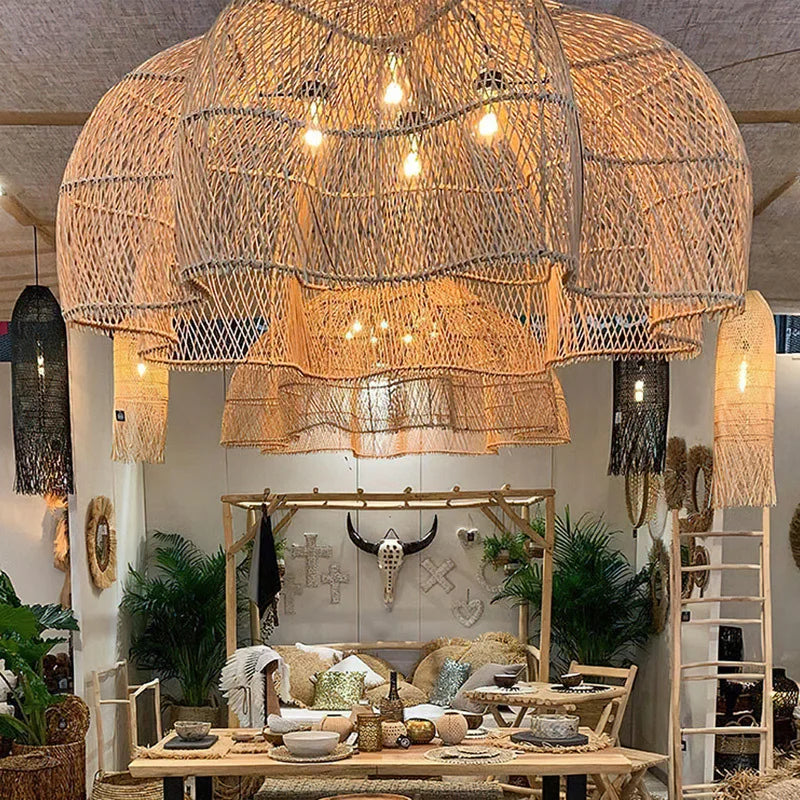 Handmade rattan hanging lamp.