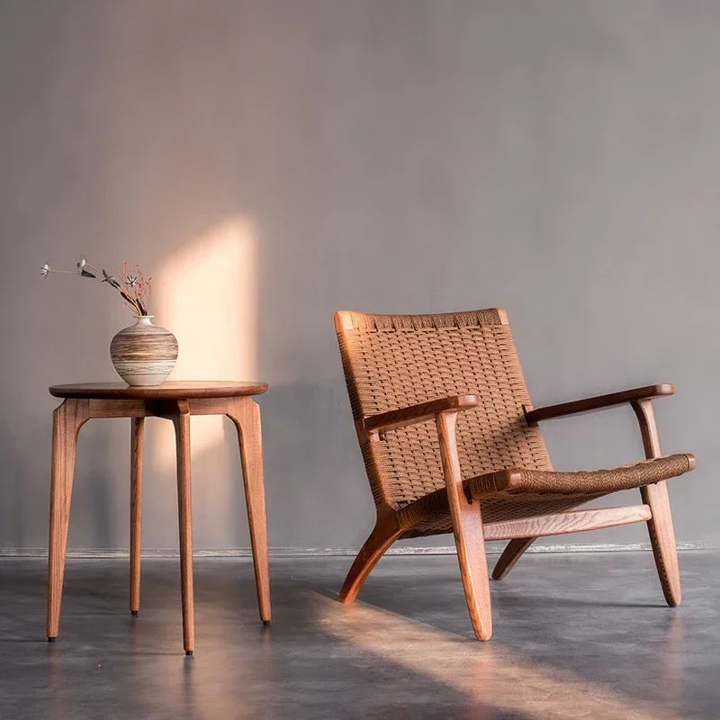 Rope-style woven rattan chair.