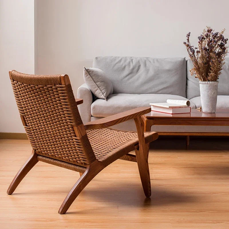 Rope-style woven rattan chair.