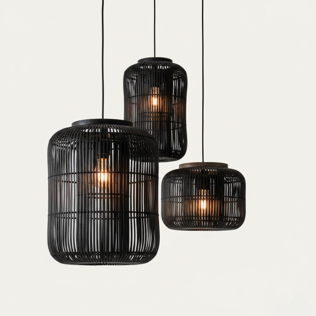 Lampe suspendue en rotin japonais