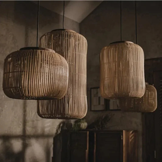 Wabi Sabi Japanese rattan hanging lamp.