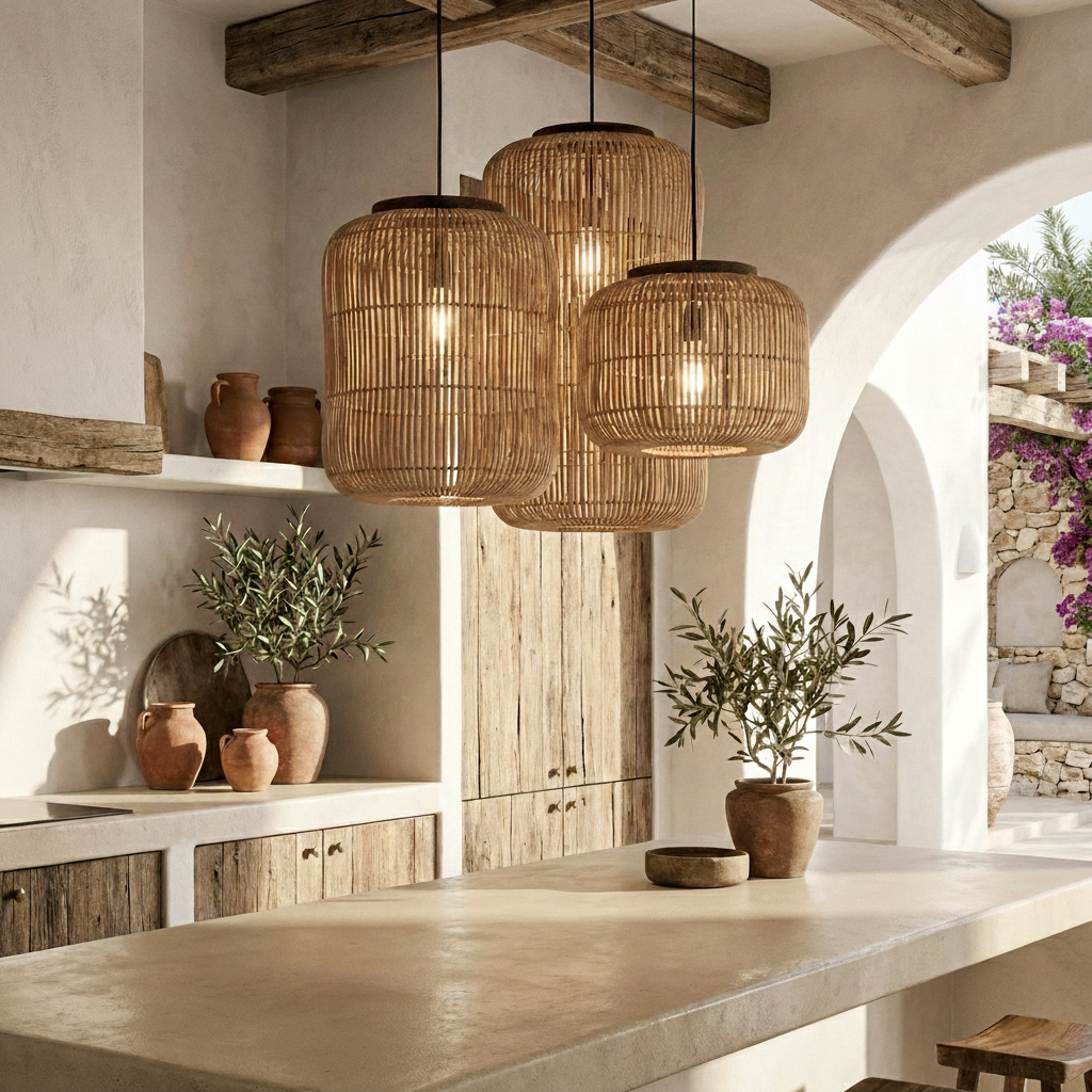 Lampe suspendue en rotin japonais